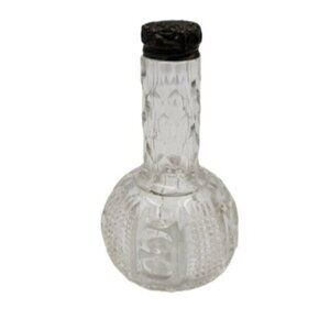 Antique Heisey Glass Punty & Diamond Bottle With Sterling Silver Top